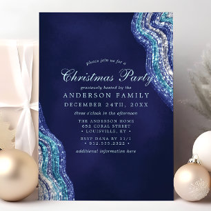 Invitation Fête de Noël en pierre gemme d'agate sarcelle viol
