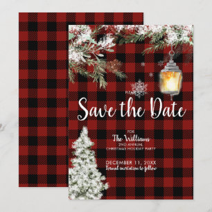 Invitation Fête de Noël enneigée Snowy Plaid Enregistrer la d
