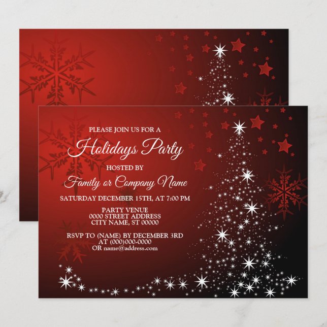 Invitation Fête de Noël Etoiles blanches Arbre Red Feux de ne (Devant / Derrière)