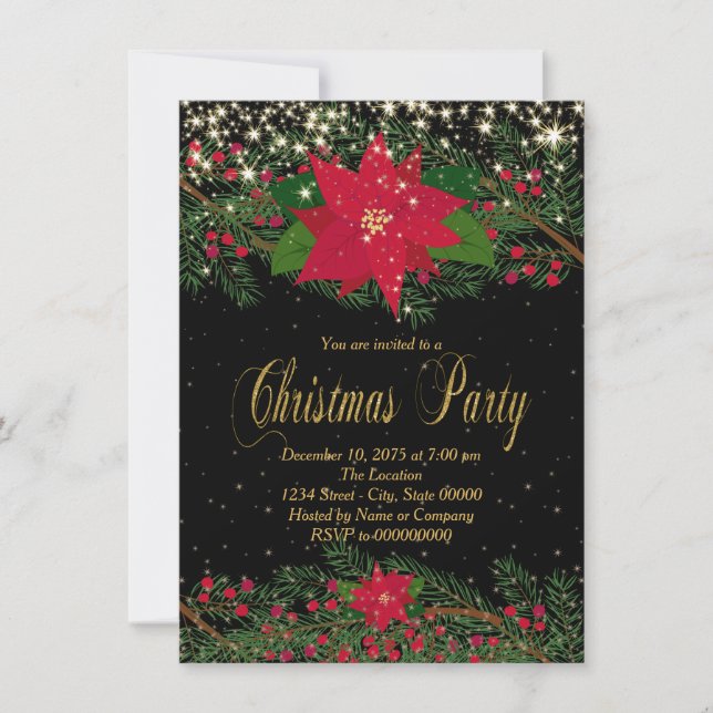 Invitation Fête de Noël Fancy Red Poinsettia (Devant)