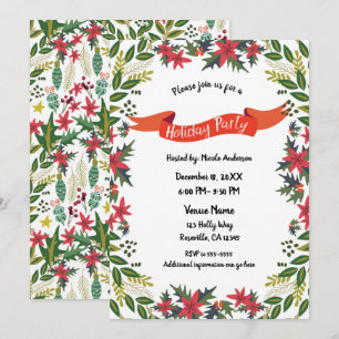 Invitation Fête de Noël Fantaisie Florale Baies