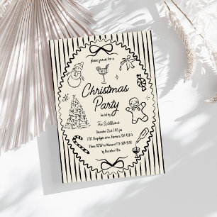 Invitation Fête de Noël fantaisiste dessinée à la main et écr