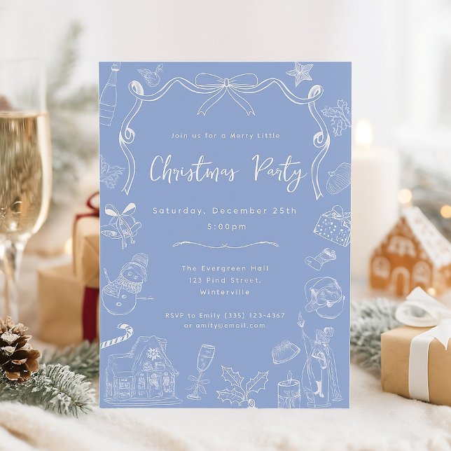 Invitation Fête de Noël Festive avec main bleue Whimsical (Créateur téléchargé)