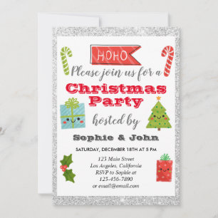 Invitation Fête de Noël festive pailleté d'argent