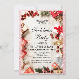 Invitation Fête de Noël festive Rose Gold Pailleté