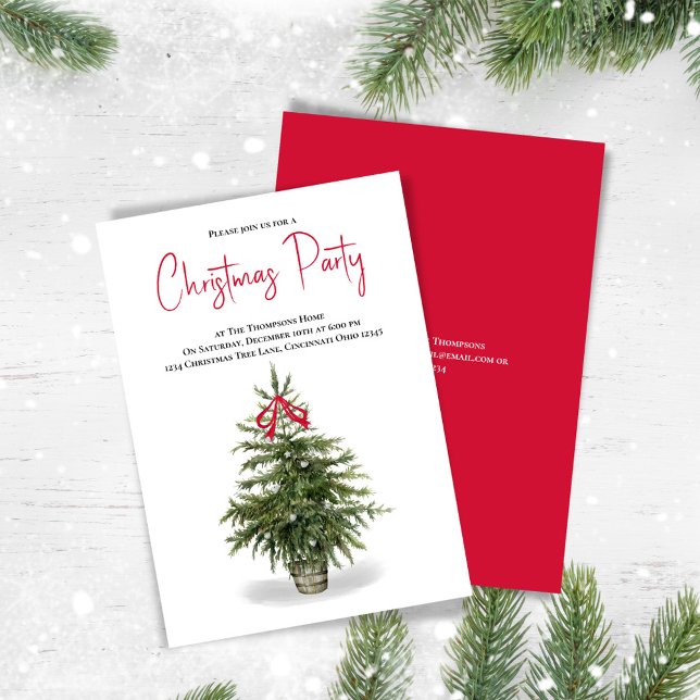 Invitation Fête de Noël Fête de l'arbre de Noël (Christmas party invitation with watercolor Christmas tree)