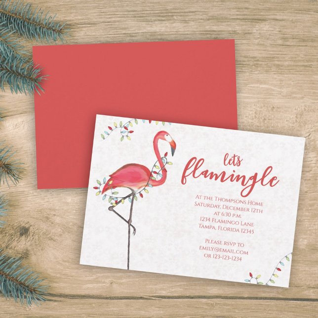 Invitation Fête de Noël Flamant rose de vacances lumières à c (Créateur téléchargé)