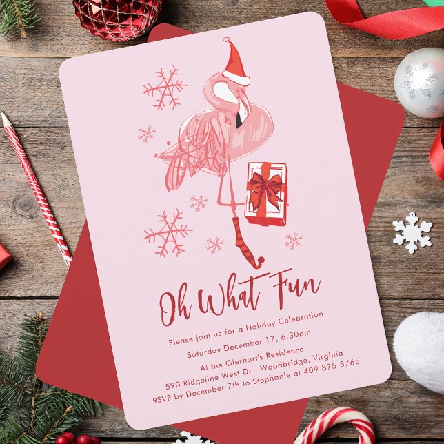 Invitation Fête de Noël Flamant rose drôle (Funny Flamingo Christmas Party Invitation)
