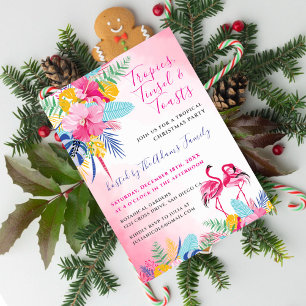 Invitation Fête de Noël Flamant Rose Forêt Tropicale Sauvage