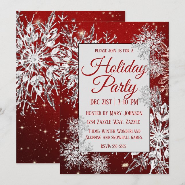Invitation Fête de Noël Flambeau de neige rouge (Devant / Derrière)