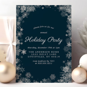 Invitation Fête de Noël flocon de neige bleu marine