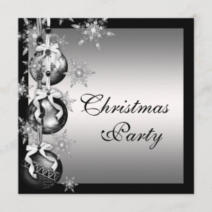Invitation Fête de Noël Flocons de Neige Noir Blanc Argent