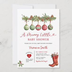 Invitation Fête de Noël Floral Baubles Baby Shower 