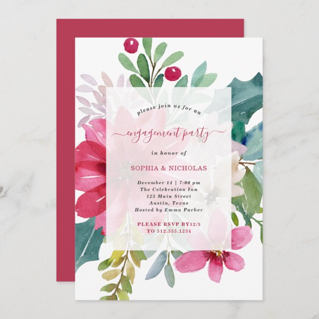 Invitation Fête de Noël | Floral brillant (Devant / Derrière)