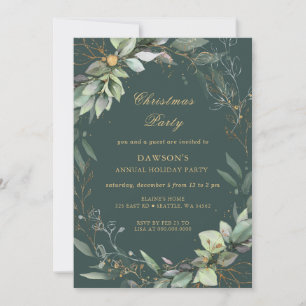 Invitation Fête de Noël Floral Vert Or