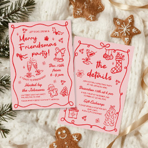 Invitation Fête de Noël Friendsmas dessinée à la main de mani