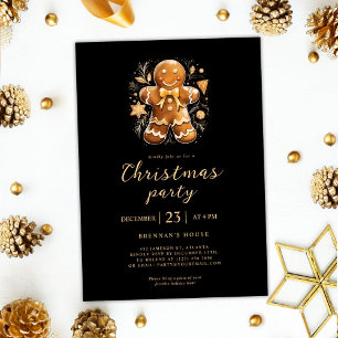 Invitation Fête de Noël Gingpain d'or Black Holiday