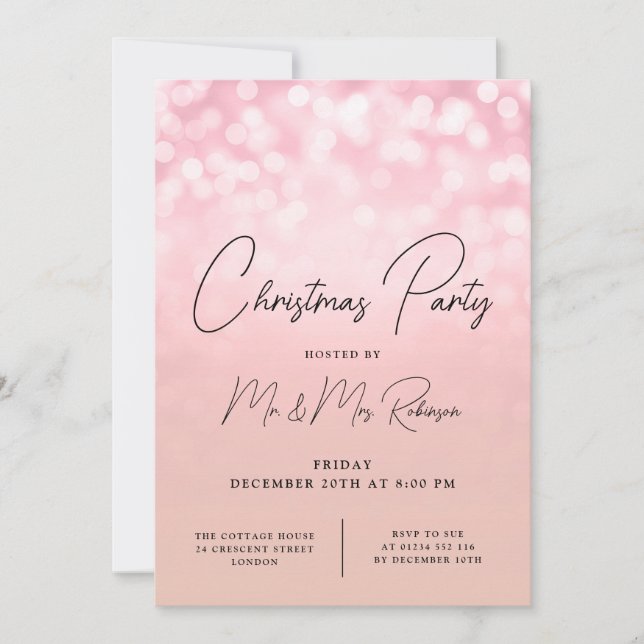 Invitation Fête de Noël Glam Rose Lumières or Étincelle (Devant)