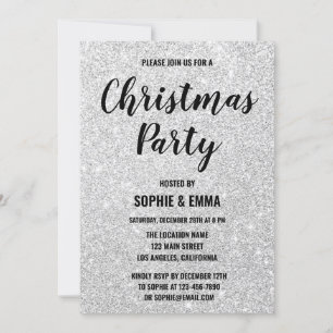 Invitation Fête de Noël Glamour Vacances Paillettes Argentées