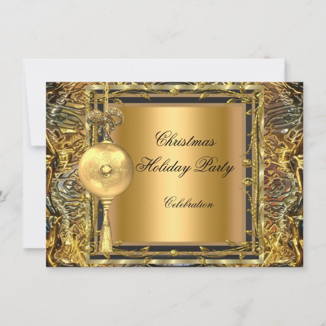 Invitation Fête de Noël Gold Ball Décor 2 (Devant)