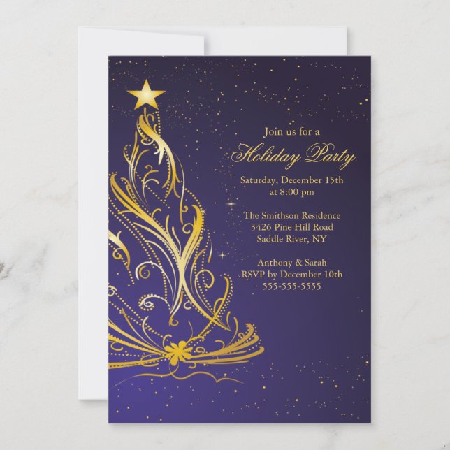 Invitation Fête de Noël Gold & Blue moderne (Devant)