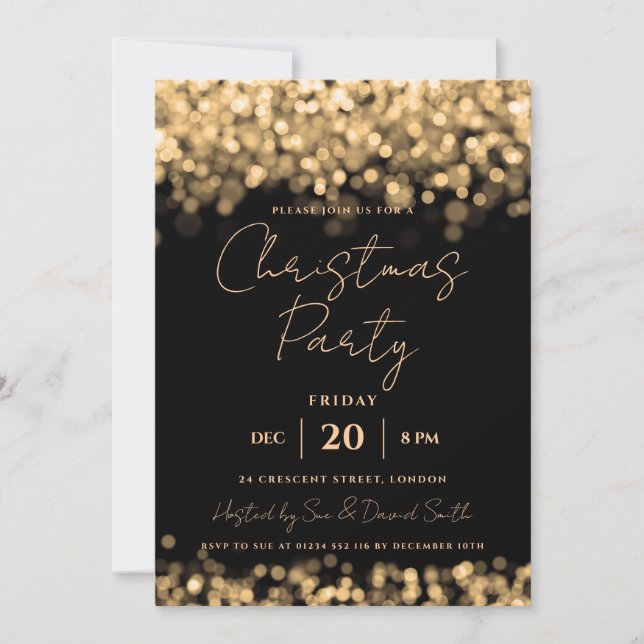 Invitation Fête de Noël Gold brillants (Devant)