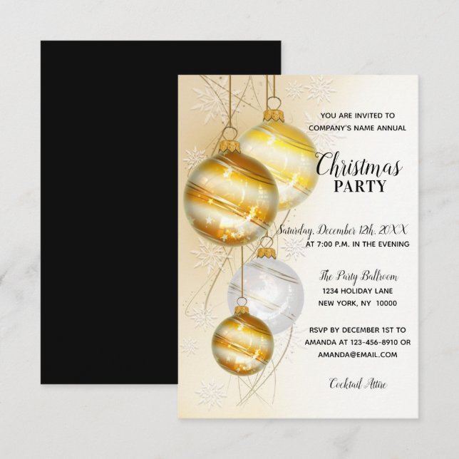 Invitation FÊTE DE NOËL GOLD Corporate Office Company (Devant / Derrière)