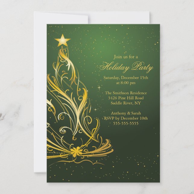 Invitation Fête de Noël Gold & Green (Devant)