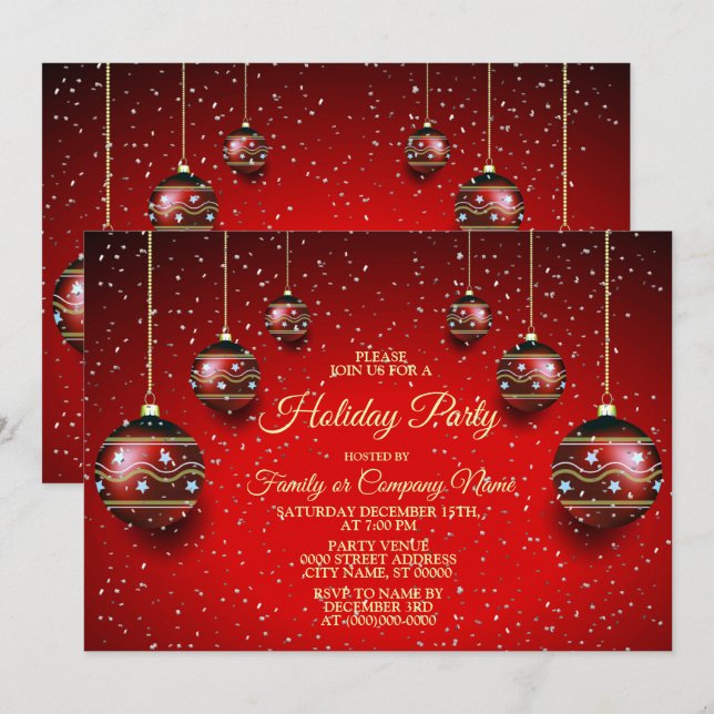 Invitation Fête de Noël Golden Rouge Vacances d'hiver Élégant (Devant / Derrière)