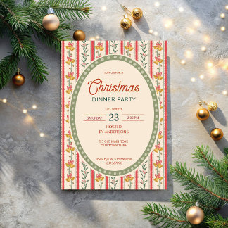 Invitation fête de Noël grandmilenial à rayures rétro de Noël