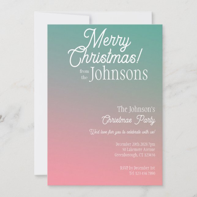 Invitation Fête de Noël Green Pink Ombre (Devant)