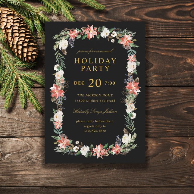 Invitation Fête de Noël hiver Noir Couleur personnalisée (Créateur téléchargé)