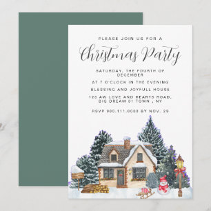 Invitation Fête de Noël hivernale classique chic à l'aquarell