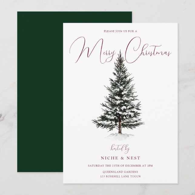 Invitation Fête de Noël hivernale de Snowy Tree (Devant / Derrière)