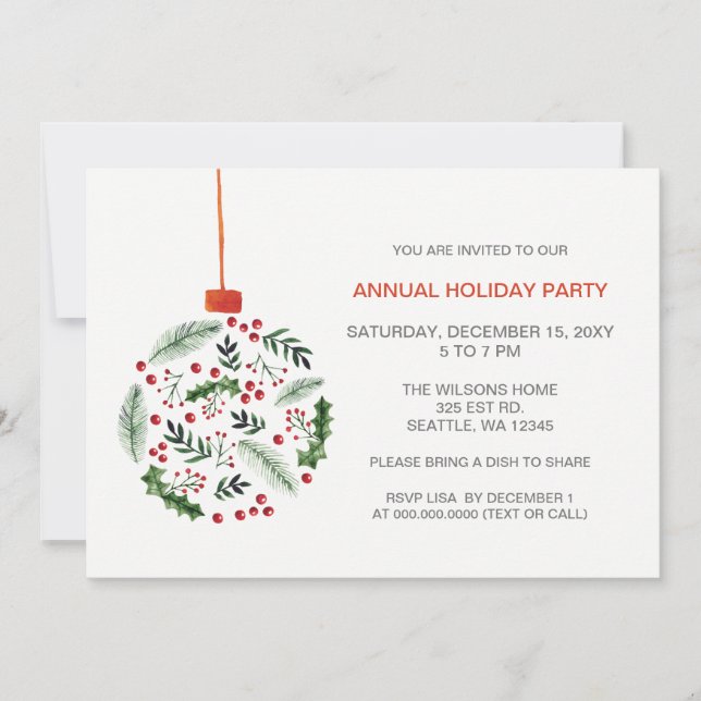 Invitation Fête de Noël Holly (Devant)