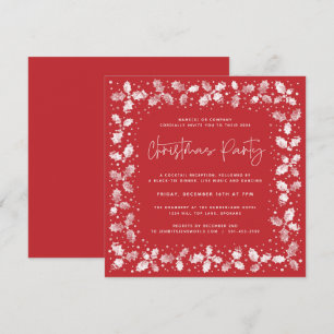 Invitation Fête de Noël Holly+Berries à main rouge