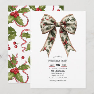 Invitation Fête de Noël Holly Bow Holiday