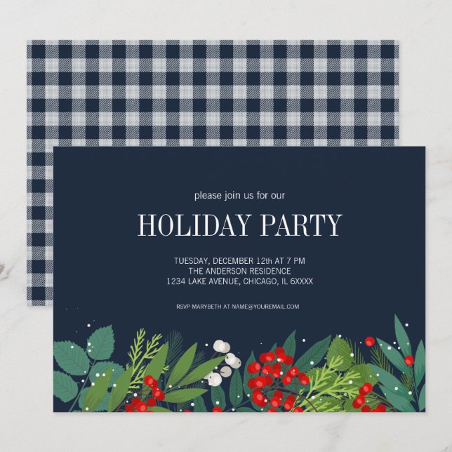 Invitation Fête de Noël Holly Et Verdure (Devant / Derrière)