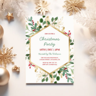 Invitation Fête de Noël Holly Green et Gold