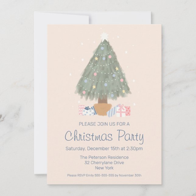 Invitation Fête de Noël Joyeux et lumineux sapin de Noël (Devant)