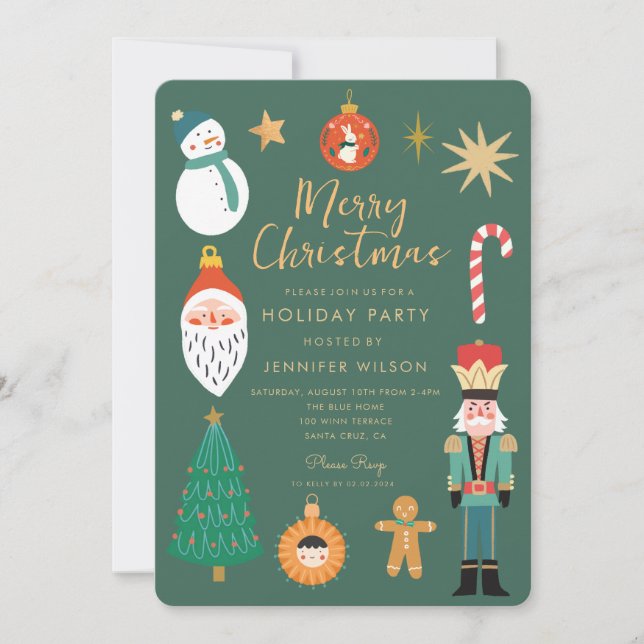 Invitation Fête de Noël Joyeux Whimsical (Devant)