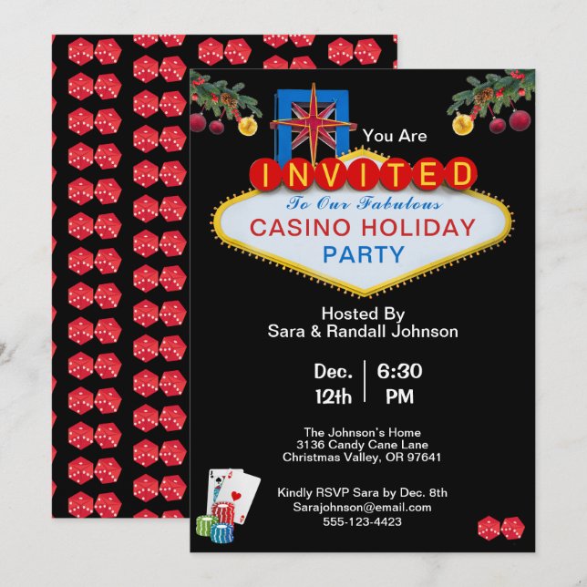 Invitation Fête de Noël Las Vegas Casino Style (Devant / Derrière)