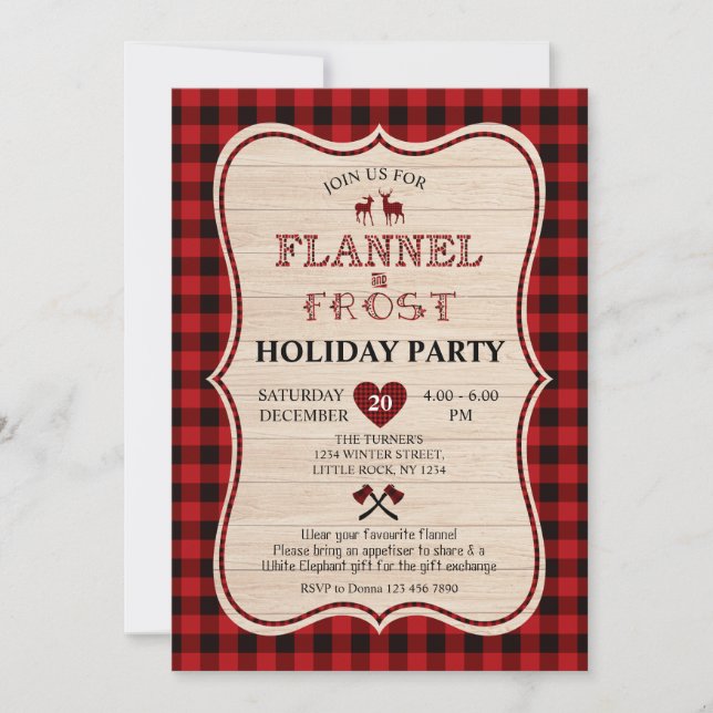 Invitation Fête de Noël Lumberjack Flannel et Frost (Devant)