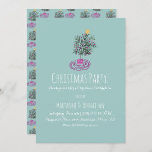 Invitation Fête de Noël Main dessinée Doodle Arbre de Noël