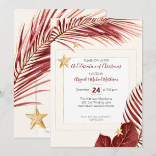 Invitation Fête de Noël Maroon et Gold Tropical Green