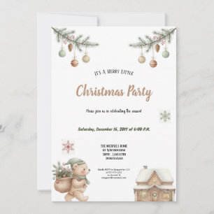 INVITATION FÊTE DE NOËL MARRON ET VERT A L'AQUARELLE