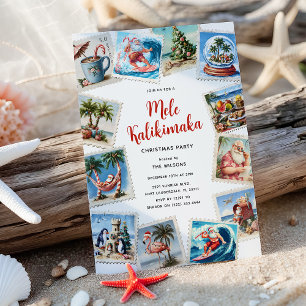 Invitation Fête de Noël Mele Kalikimaka Timbres Tropicaux