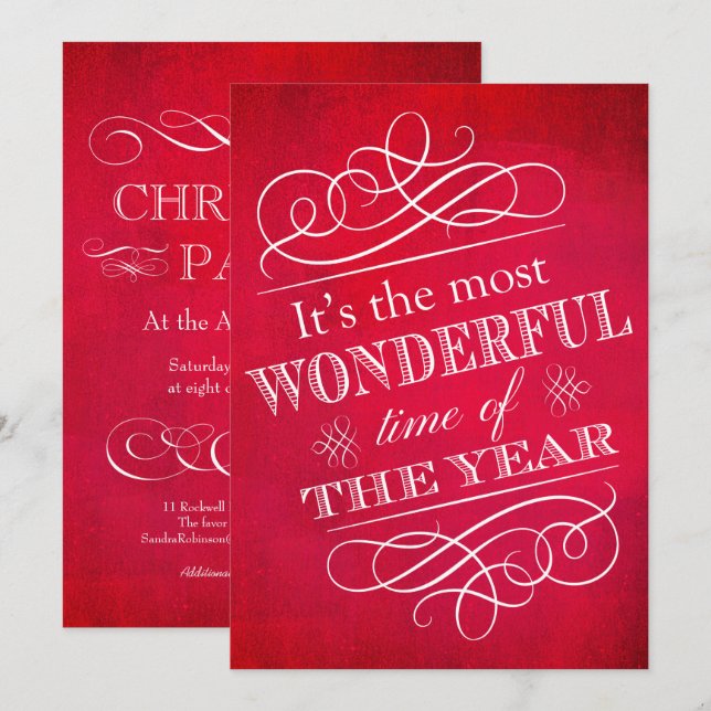 Invitation Fête de Noël Merveilleux temps de l'année (Devant / Derrière)