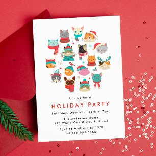 Invitation Fête de Noël Mignonne avec des Chats de Noël
