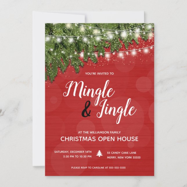 Invitation Fête de Noël Mingle Jingle Pine Twinkle (Devant)